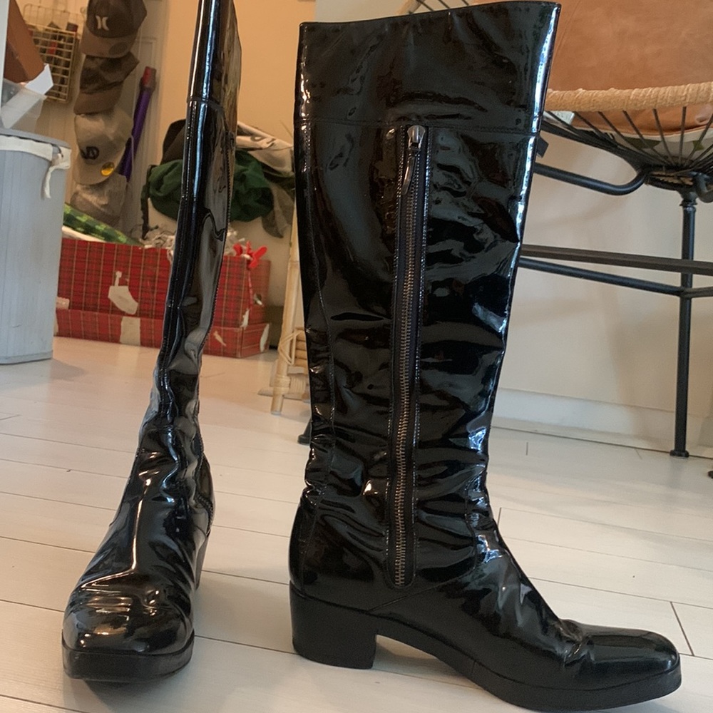BALENCIAGA Black patent leather knee-high zip-up boots, size 38. Good condition - Picture 3 of 5